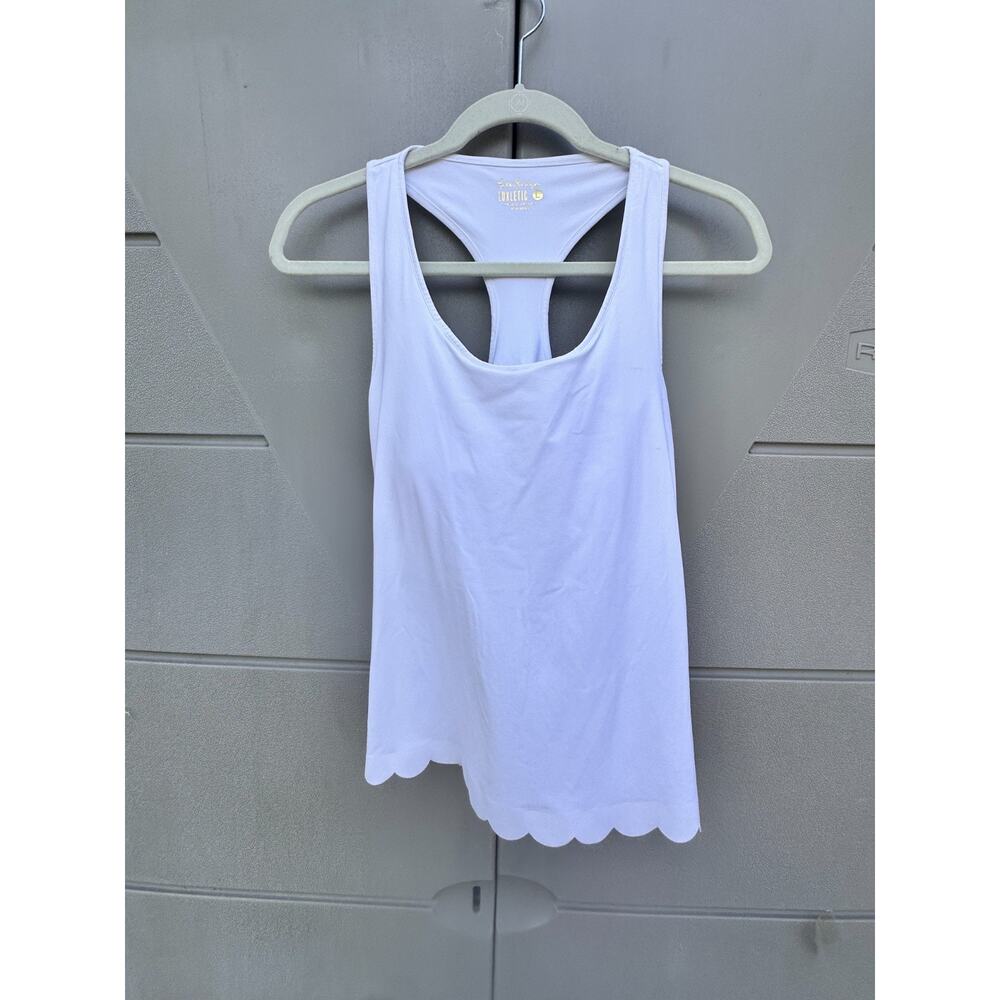 Lily Pulitzer Luxletic White Racerback Tank Top Scalloped Hem Sz L Activewear - Picture 6 of 12